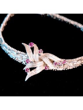 Vintage 7 3/4" Sterling Silver Bracelet w/Pink Sapphire Accents